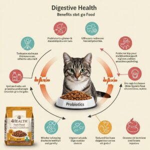 Diagram highlighting the digestive health benefits of 4health cat food.