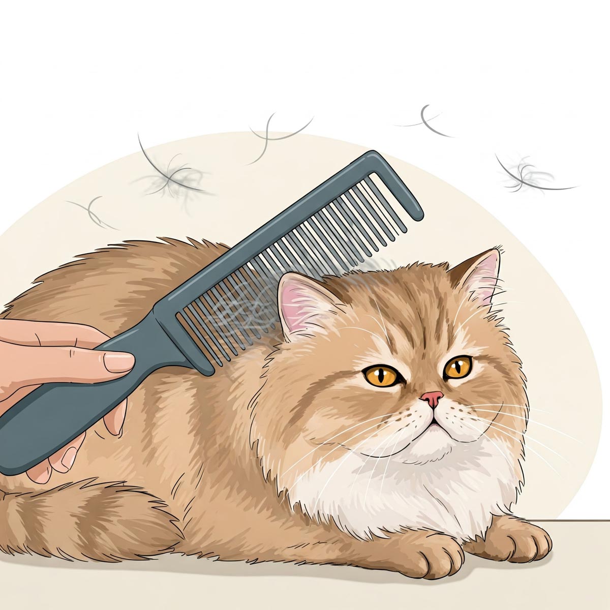 Illustration depicting a cat comb effectively removing loose fur from a cat.