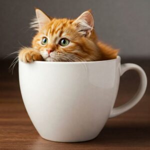 Illustration of a cute cat hugging a coffee mug tightly, conveying warmth and comfort. 