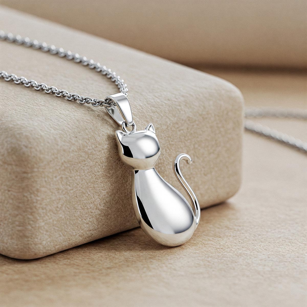 Elegant silver cat pendant necklace, a beautiful piece of cat jewelry.
