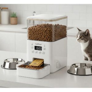 Cat Mate C500 automatic feeder with programmable meal times for cats.