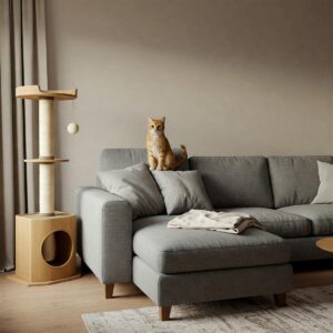 Comfortable and durable cat proof couch in a modern living room setting, resisting scratches and damage.
