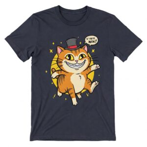 Humorous graphic illustration of a cat on a t-shirt, perfect for cat lovers.