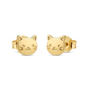 Adorable gold cat stud earrings, perfect cat jewelry for everyday wear.