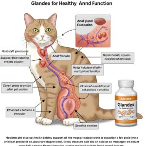 Various ways to give Glandex to your cat, shown as a tasty chew and mixed with food.