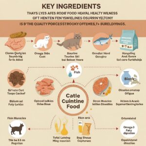 Key ingredients in cat food that contribute to overall health and wellness.