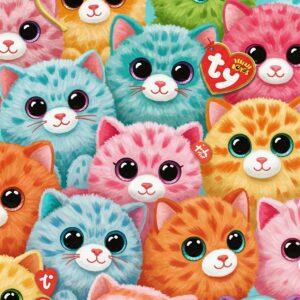 Colorful illustration of various Ty Toys cat beanie balls.