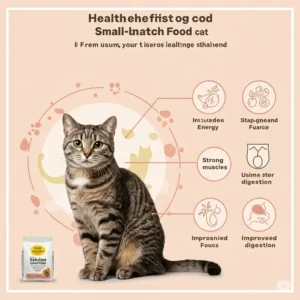 Visual highlighting the health benefits of feeding your cat small batch food.