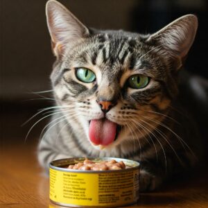 Cat licking delicious canned Nature Cat Food