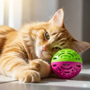 A content cat napping beside its favorite cat roller toy, indicating it has exhausted itself from play. The cat roller provides essential mental and physical stimulation.