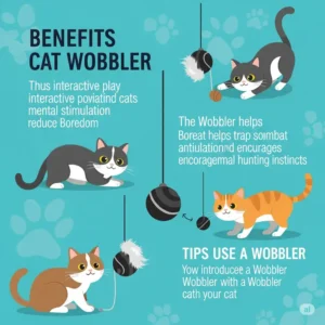 An infographic illustrating the benefits of a cat wobbler, including mental stimulation and reducing boredom in cats.