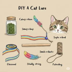 Illustration showing materials for a do-it-yourself cat lure
