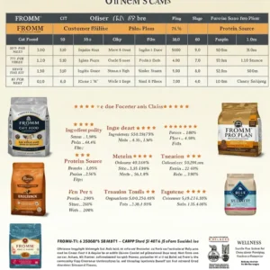 A chart visually comparing Fromm cat food to other brands based on criteria frequently mentioned in reviews (e.g., ingredients, price).