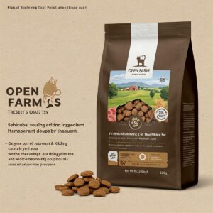 Illustration of a happy and healthy cat enjoying Open Farm cat food, reflecting positive customer reviews.