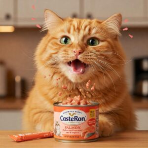 Happy American cat enjoying Nature Cat Food from a bowl