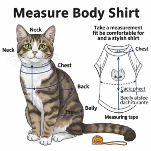 Diagram demonstrating how to properly measure a cat for accurate shirt sizing, ensuring a good fit for shirts for cats.