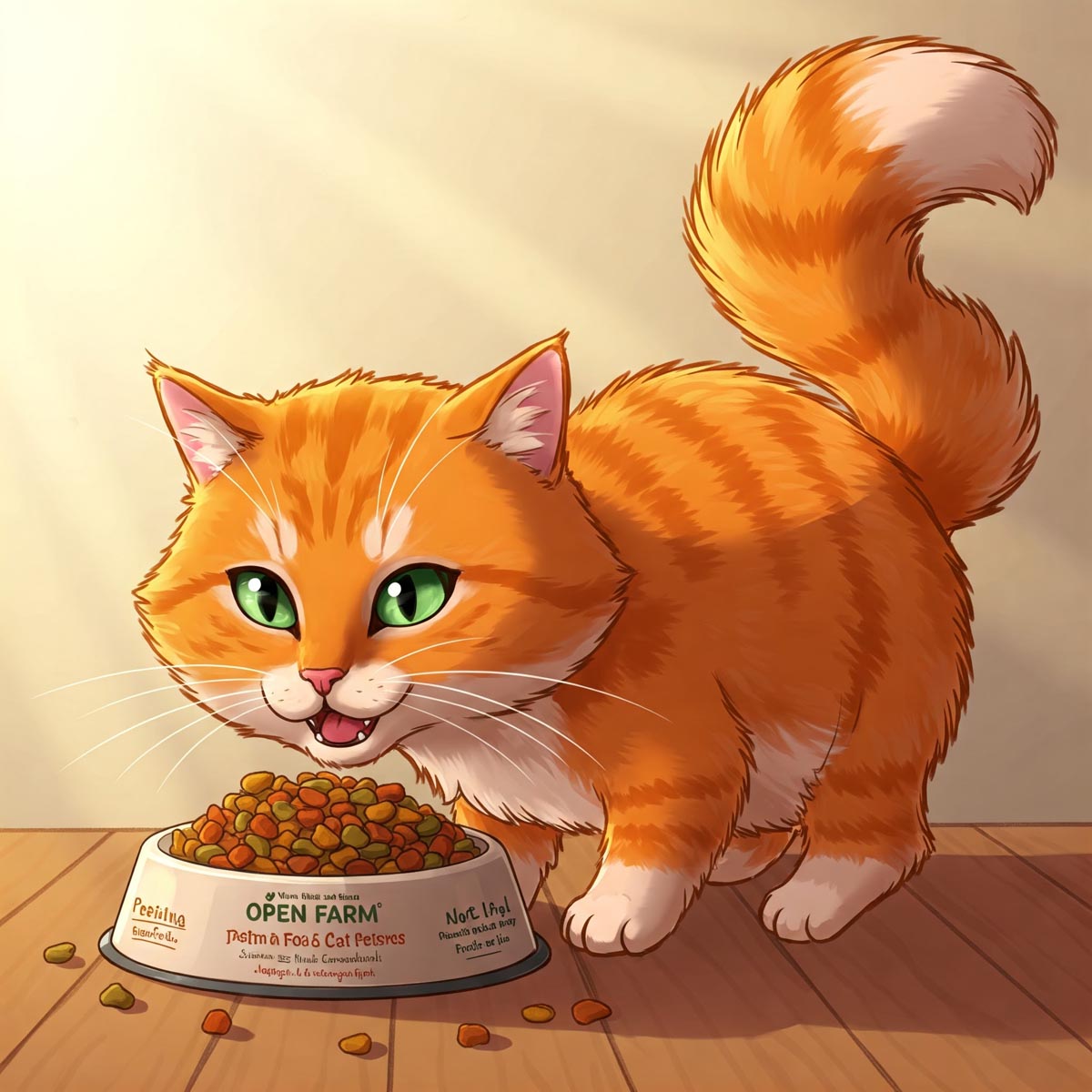 Visual representation of the different recipes and flavors available in Open Farm cat food, based on customer reviews.