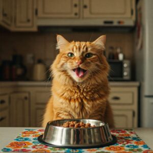 Smiling cat in the USA enjoying a Nature Cat Food dinner