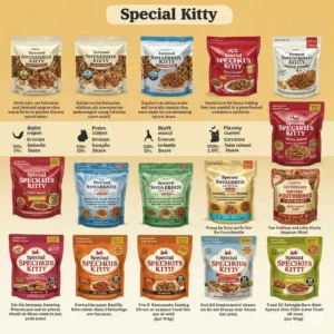 Comparing different delicious flavors of Special Kitty cat food options.