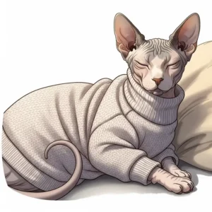 Detailed illustration showing the soft texture and fit of a high-quality sweater on a Sphynx cat, emphasizing comfort.