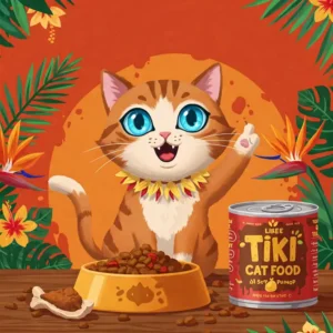 A gourmet presentation of Tiki Cat Food served on a ceramic plate, showing its moist texture and real meat ingredients.