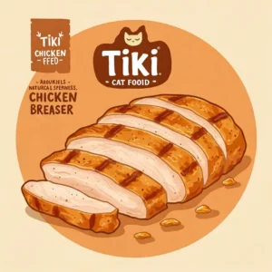 Tiki Cat Food displayed in a white bowl under natural light, highlighting its shredded meat and broth consistency.