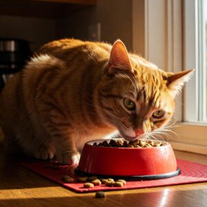 A bag of Wellness dry cat food placed on a bright, modern kitchen counter.