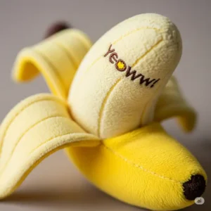Close-up of a Yeowww! catnip banana cat toy, showcasing its bright yellow fabric and enticing texture, perfect for feline fun.