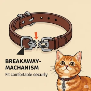 An illustration highlighting the safety breakaway mechanism on a leather cat collar, designed for your pet's protection.