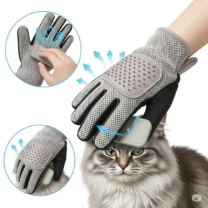 Illustration of a breathable mesh cat glove, emphasizing its comfortable design for extended grooming sessions, preventing sweaty hands.