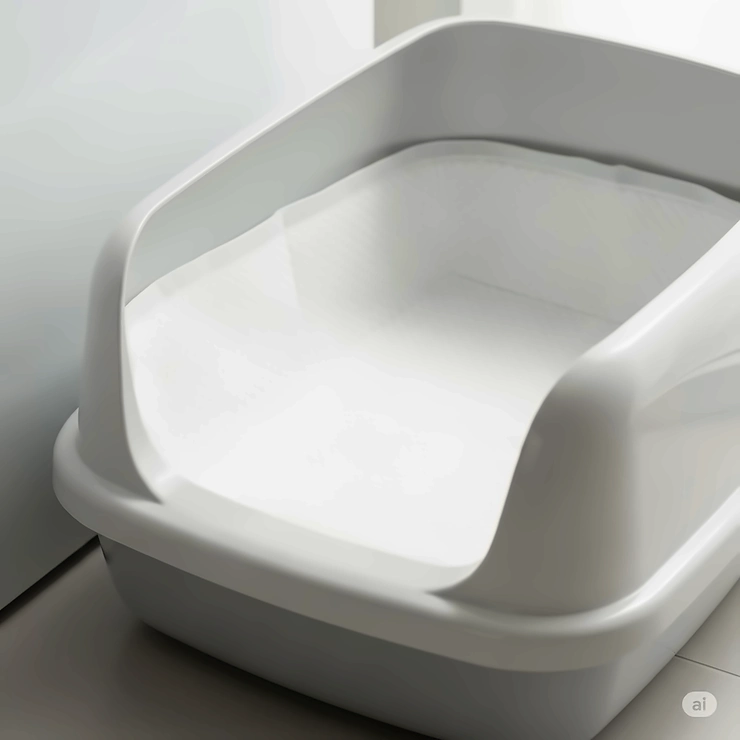 A clean cat litter box with a fresh, fitted cat litter box liner, ready for use.