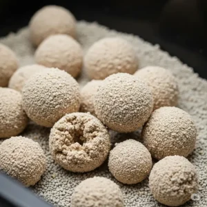 A visual representation of strong, tight clumps formed by hypoallergenic cat litter, demonstrating its excellent clumping ability for easy cleaning.