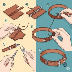 A tiny kitten comfortably sporting a small, adjustable leather cat collar, perfect for growing felines.