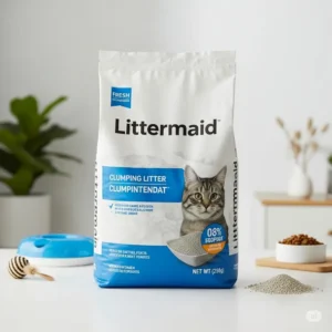 Full bag of Littermaid cat litter, ready for use, emphasizing product availability.