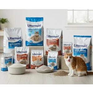 Variety of Littermaid cat litter products, showcasing different formulations for various needs.