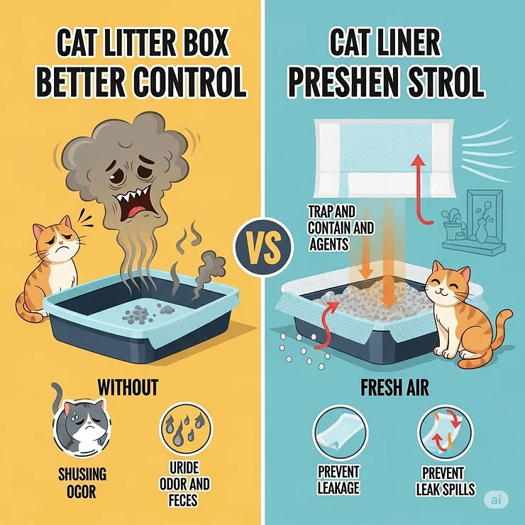 A graphic representation showing how cat litter box liners contribute to better odor control and a fresher home environment.