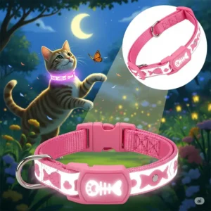 Charming illustration of a pink cat collar adorned with a cute matching bow tie, ideal for special occasions.