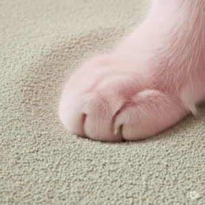 A close-up, tactile illustration showing the fine, soft texture of hypoallergenic cat litter, suggesting comfort for a cat's paws.