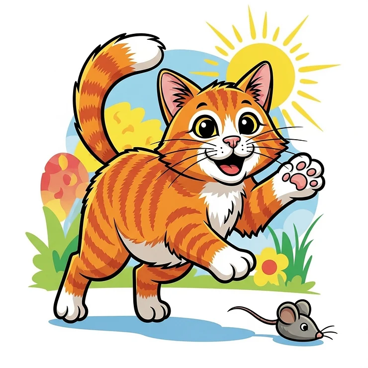 An illustration of a healthy, playful cat, symbolizing the positive outcome and improved well-being after successful treatment with liquid wormer.