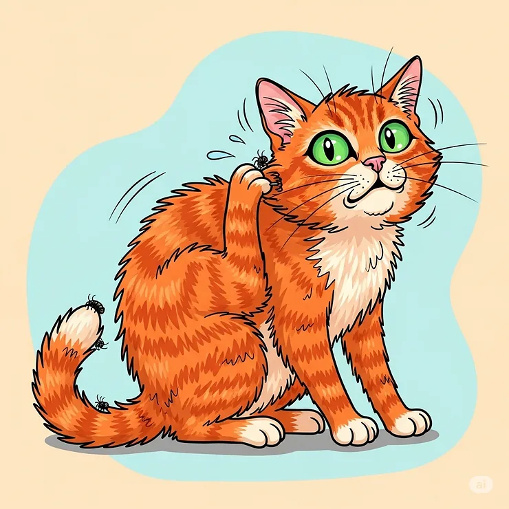 Illustration of a cat scratching due to fleas, highlighting the need for effective parasite control like NexGard for cats, and its associated price.