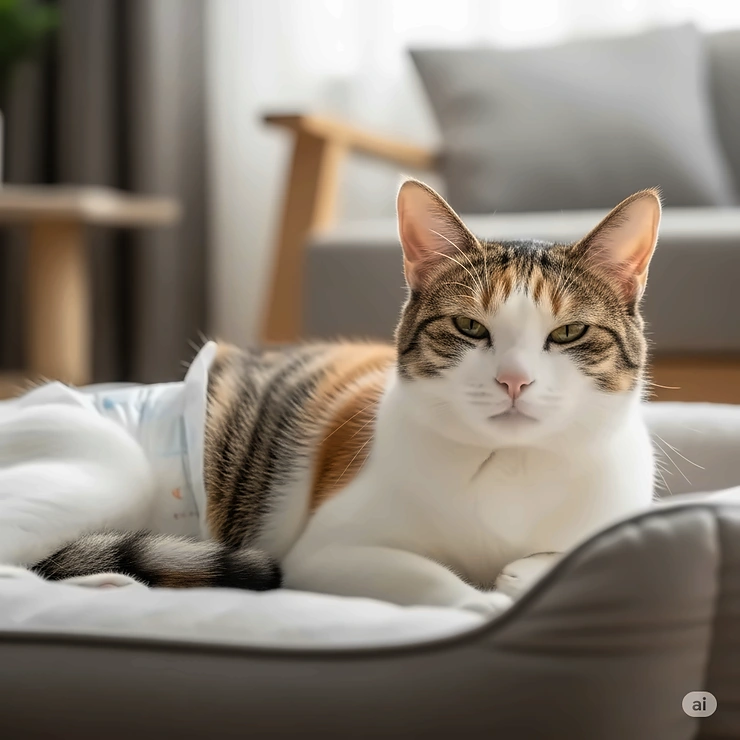 Gentle image of an elderly cat wearing a cat diaper, illustrating its use for senior cats with incontinence issues.