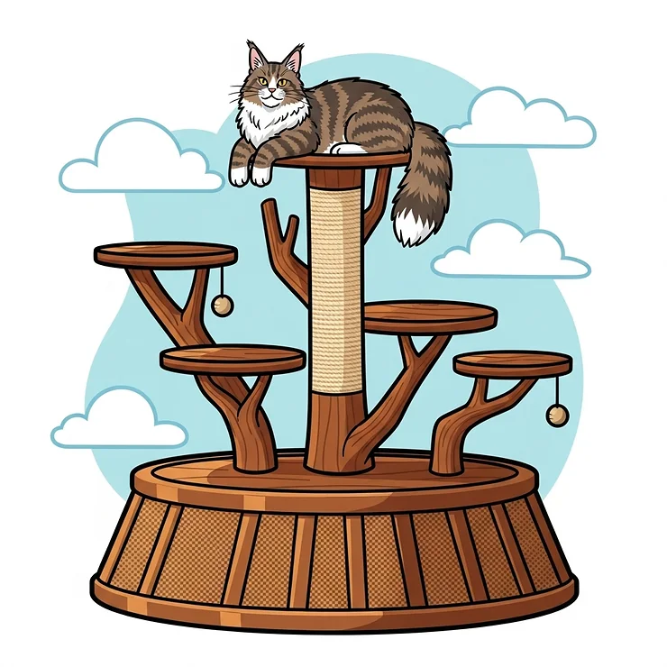 An illustration highlighting the robust construction and wide base of an extra large cat tree, emphasizing stability for even the heaviest big cats.