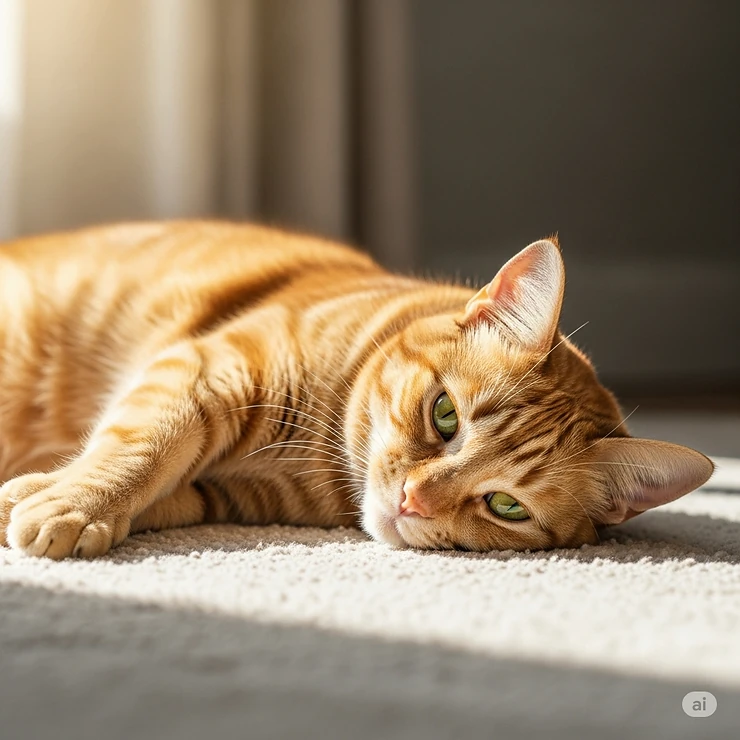 A calm and comfortable cat resting peacefully, signifying relief and effective results after using a quality cat flea spray.