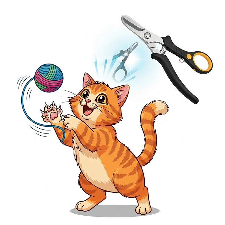 An illustration of a happy cat playing, symbolizing the benefits of regular nail trimming with quality feline nail trimmers.
