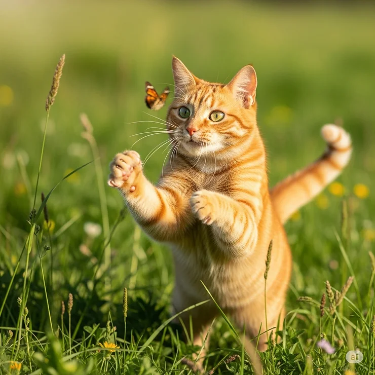A playful, healthy cat enjoying life outdoors, illustrating the positive outcome of using NexGard for cats after considering its price.