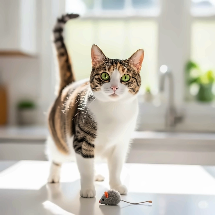 A playful and energetic cat looking exceptionally clean and healthy, demonstrating the positive results of using an effective best kitty shampoo.
