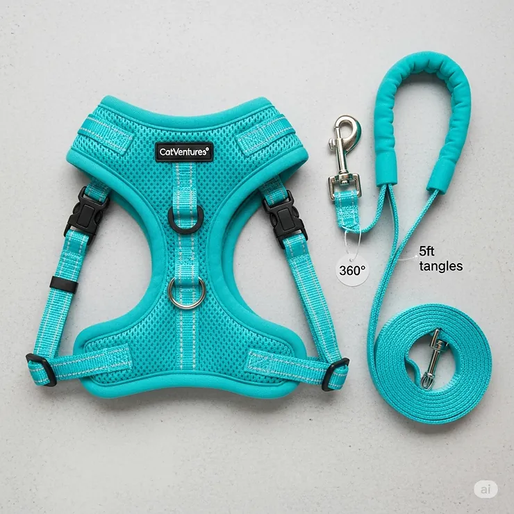 A complete set of a cat harness and matching leash, a popular choice for cat owners.