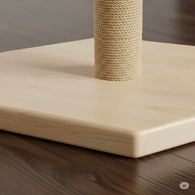 A close-up of the wide, sturdy base of the floor to ceiling cat tree for large cats, highlighting its stability.