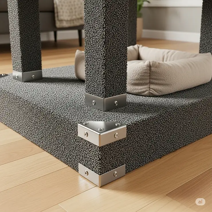 Image showing the wide, reinforced base of a cat tower designed for overweight cats to prevent tipping.