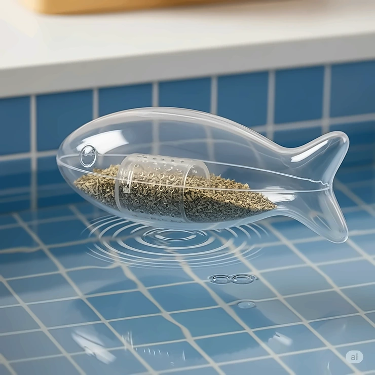 A transparent water toy for cats, showcasing a compartment for catnip to attract felines to water-based play.